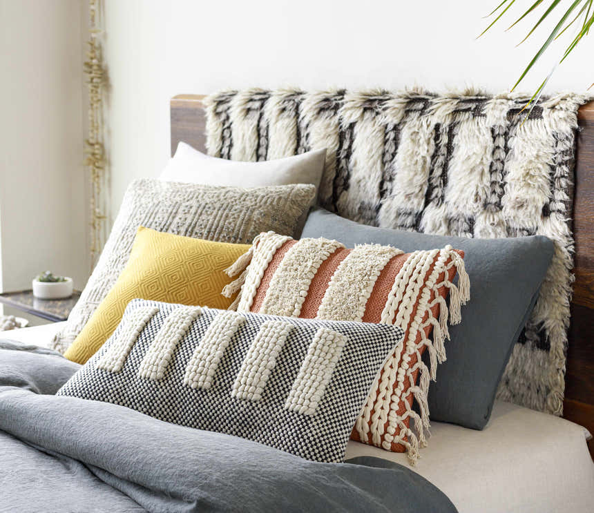 Bantogon Mustard Diamond Pattern Pillow - Clearance