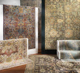 Display of Asotin Hand Knotted Wool Area Rugs in burnt orange, charcoal, mustard, olive, and seafoam colors. Styleshot