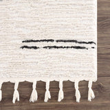 Riad Black Striped White Rug with Tassels