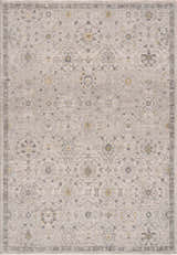 Close-up of the Annie Cream Textured Rug. Machine-woven cotton and polyester rug with a traditional floral pattern. Design-Rectangle-575