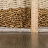 Close-up of Annie Cream Textured Rug showing weave, texture, and pile height with a ruler for scale. Pile