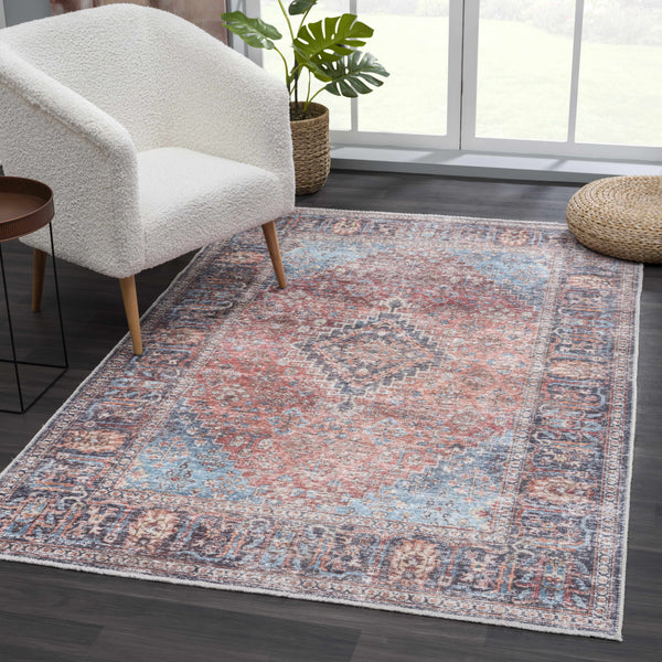 Blue Burgundy Holi-2302 Washable Area Rug - Clearance