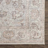 Close-up of the Niran Area Rug. Traditional vintage style with a neutral color palette and subtle pattern detail. Swatch