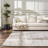 Living room scene with a beige sofa and a traditional vintage Niran Area Rug. Roomscene-Rectangle