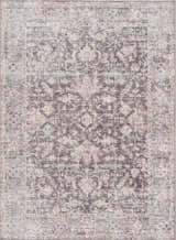 Close-up of the Nyota Area Rug. Traditional vintage style with gray, beige, and subtle floral patterns. Design-Rectangle-537
