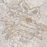 Close-up of the Melor Area Rug, showing its neutral tones, traditional vintage pattern, and machine-woven texture. Texture