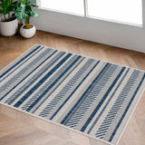 Olin White&Blue Striped Nordic Rug