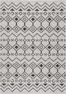 Close-up of the Haynesville Moroccan Design Pixel Rug. Black and white geometric pattern, machine woven texture. Design-Rectangle-5373