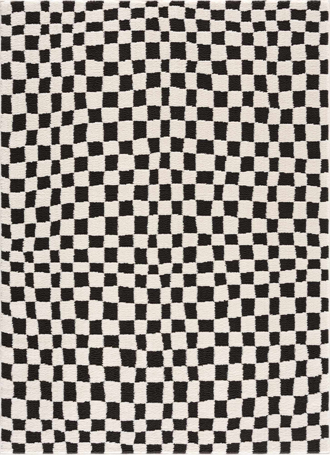 Lajos Black & White Checkered Plush Rug
