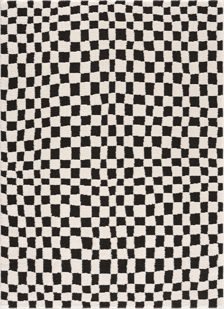 Lajos Black & White Checkered Plush Rug