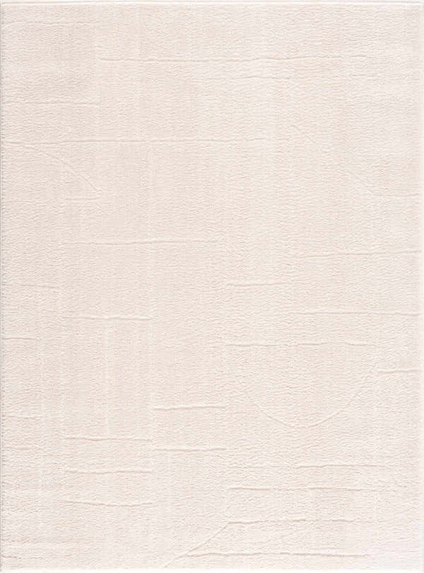 Close-up of the Keats Ivory Area Rug, showing its subtle, textured design in beige and off-white polyester. Design-Rectangle-537