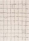 Close-up of the Keanu Black & White Area Rug. Beige rug with a black geometric grid pattern. Contemporary style. Design-Rectangle