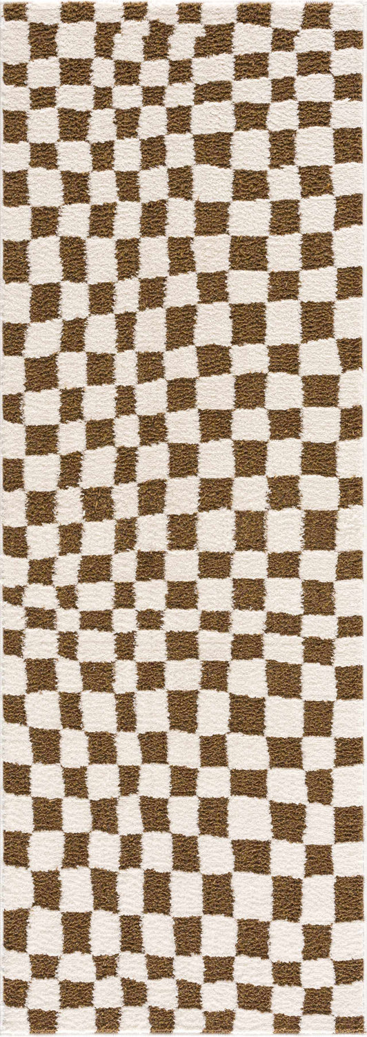 Lajos Brown Checkered Shag Rug