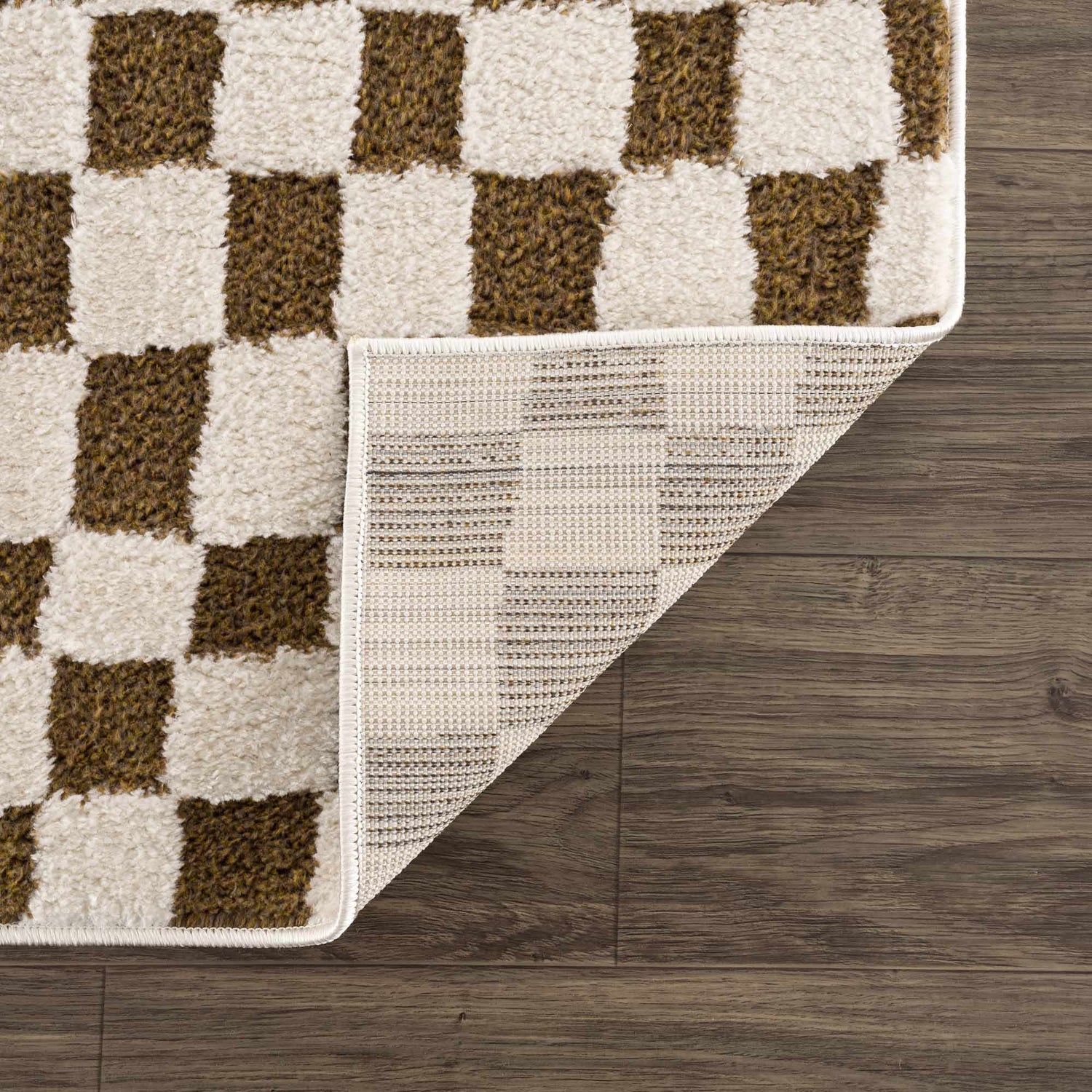 Lajos Brown Checkered Shag Rug
