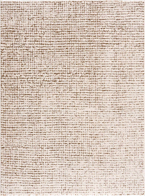Close-up of the Keita Cream & Brown Area Rug showing a geometric, grid-like pattern and textured weave. Design-Rectangle-537