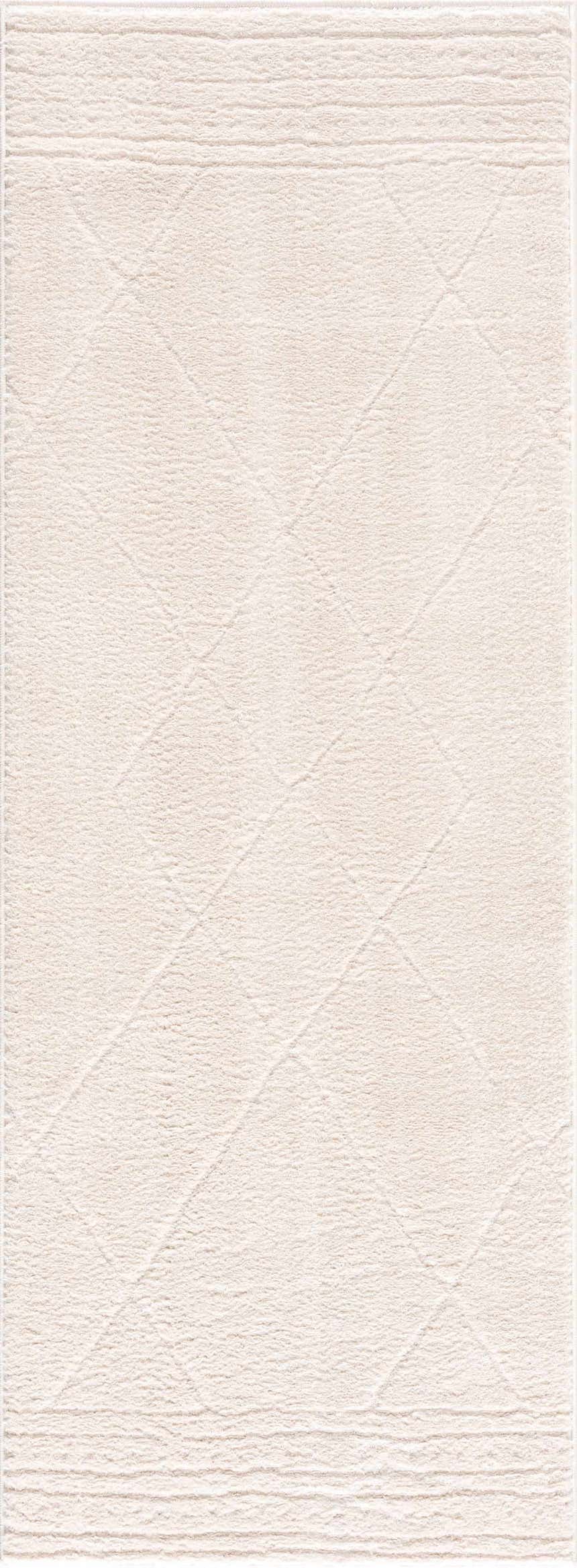 Close-up of the ivory Keone Area Rug featuring a subtle diamond pattern and textured design. Design-Runner-2773