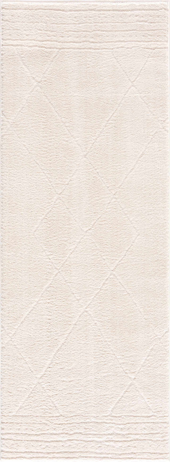 Close-up of the ivory Keone Area Rug featuring a subtle diamond pattern and textured design. Design-Runner-2773