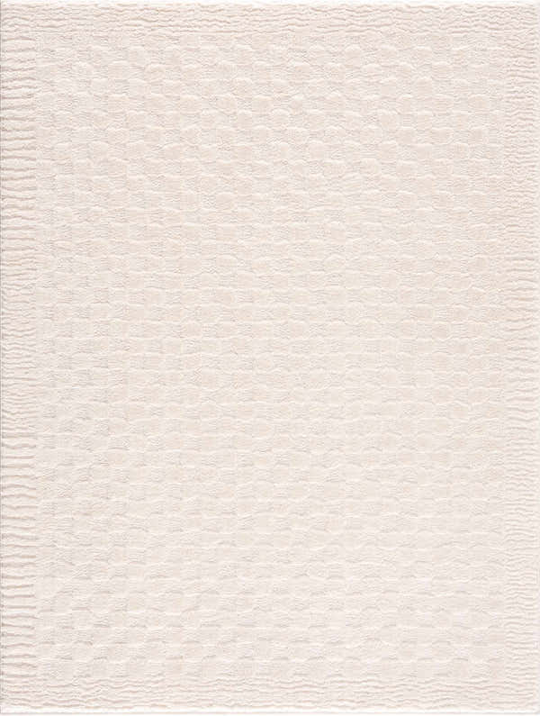 Close-up of the Leryn Ivory Checkered Area Rug, showing its geometric pattern and soft beige and ivory colors. Design-Rectangle-537