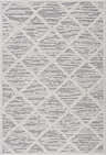 Close-up of Gambang 3D Trellis Area Rug. Geometric trellis pattern in dark gray, nickel, and silverton. Machine woven texture. Design-Rectangle-5373