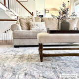 Living room scene with a cream sofa and the gray Guiwanon Area Rug. Farmhouse style with neutral tones and a cozy mood. Roomscene-Rectangle