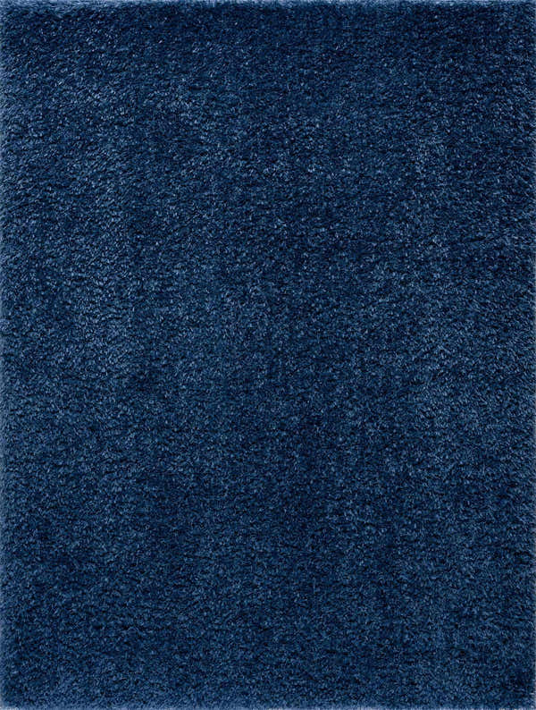 Close-up of the plush texture of the Faina Solid Dark Blue Shag Washable Area Rug. Design-Rectangle-46