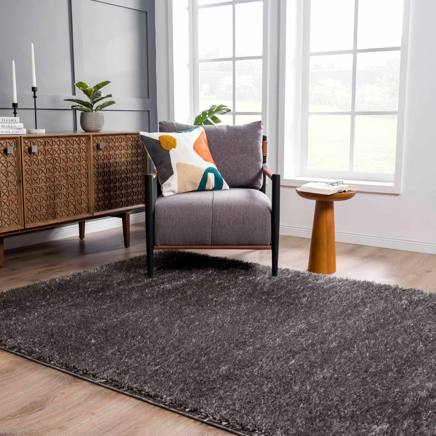 Faina Solid Dark Gray Shag Washable Area Rug - Clearance