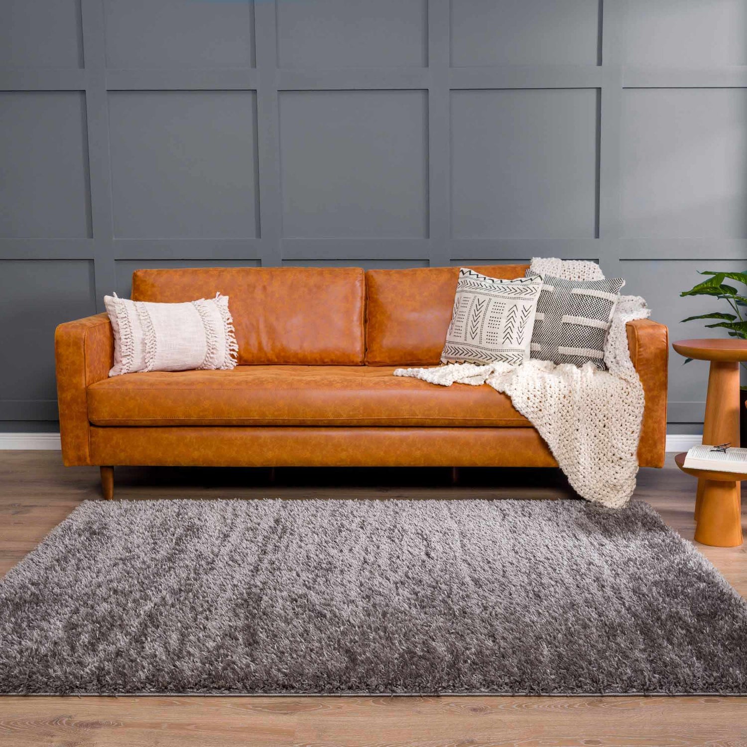 Faina Solid Dark Gray Shag Washable Area Rug - Clearance