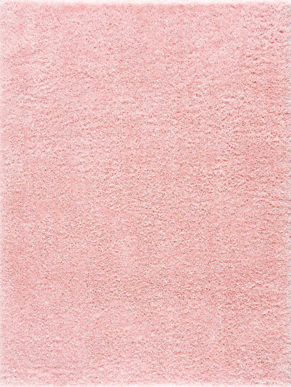 Close-up of the soft texture and solid pink color of the Faina Shag Washable Area Rug. Design-Rectangle-5373