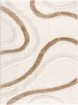 Close-up of the Espiye Area Rug: a shag rug with a driftwood swirl pattern on a light peach background. Design-Rectangle-537