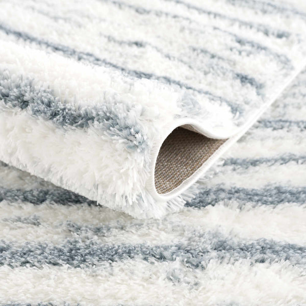 Mette White&Blue Lined Plush Area Carpet