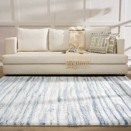 Mette White&Blue Lined Plush Area Carpet