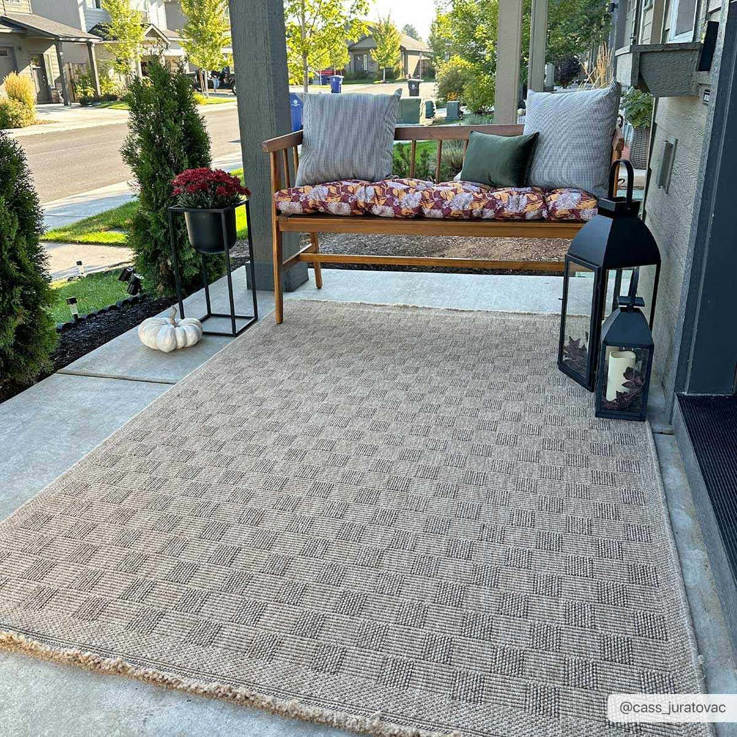 Jurek Beige Checkered Outdoor Area Rug – Boutique Rugs