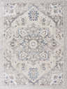 Detailed view of the Bakir Area Rug, showcasing its traditional blue and gray floral medallion pattern. Design-Rectangle-46
