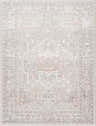 Close-up of the Damla Area Rug. Gray and pink vintage style rug with a traditional, ornate pattern. Design-Rectangle-46