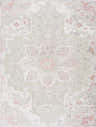 Close-up of the Calum Pink Floral Thick Area Rug, featuring a traditional oriental design in gray, pink, and ivory. Design-Rectangle-46