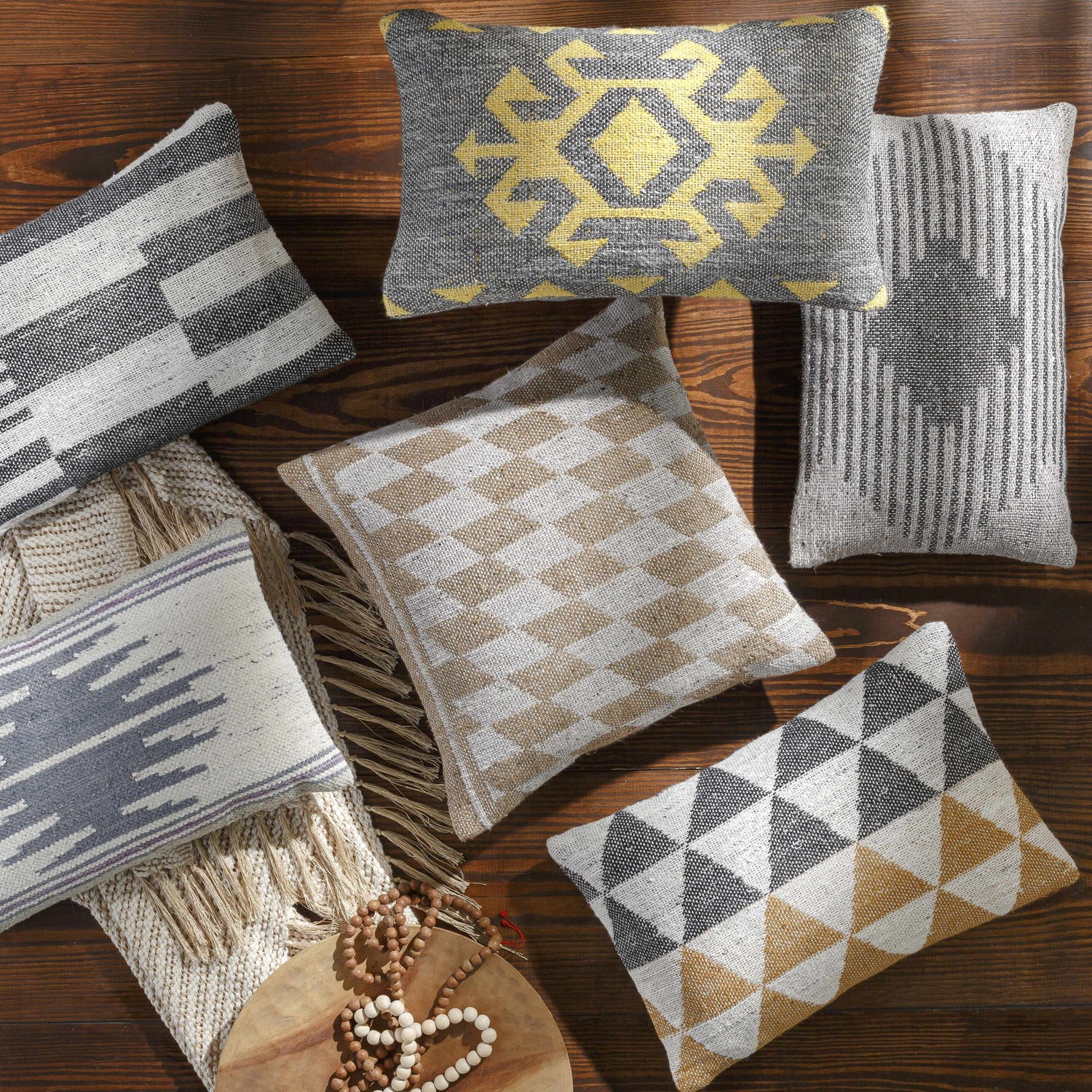 Koronadal Yellow&Grey Geometric Throw Pillow - Clearance