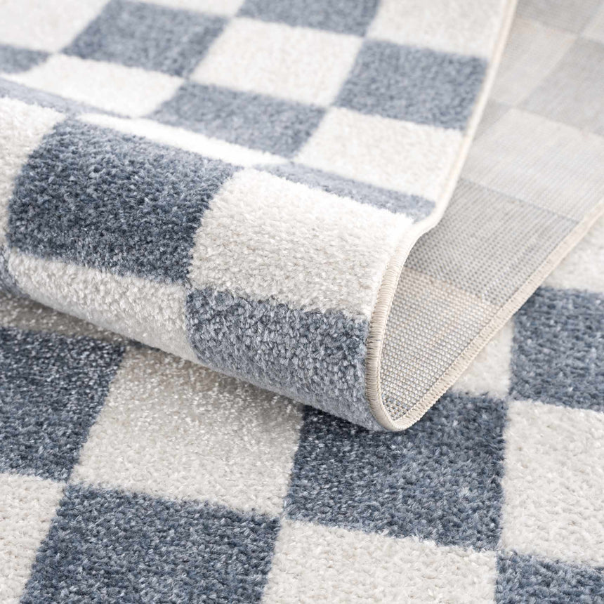 Brone Blue Checkered Washable Rug – Boutique Rugs
