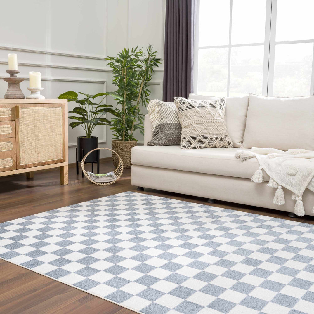 Brone Blue Checkered Washable Rug – Boutique Rugs