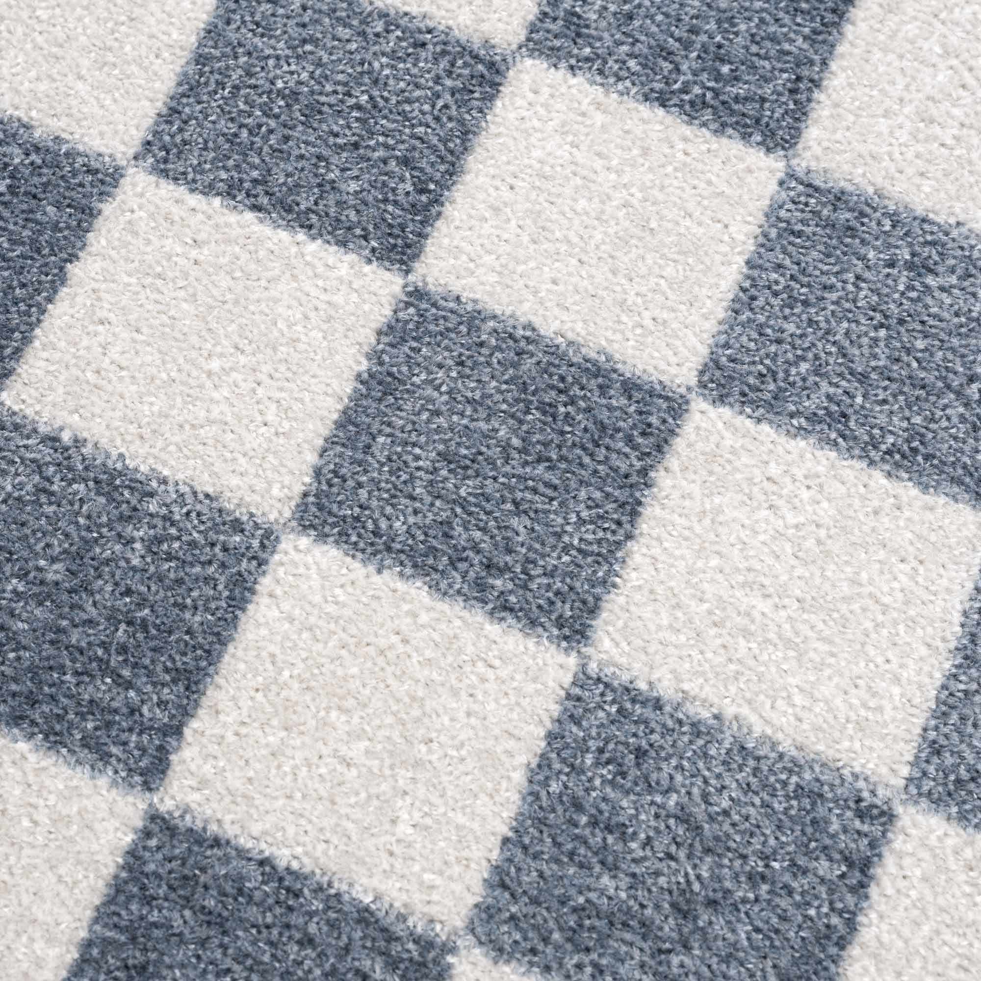 Brone Blue Checkered Washable Rug