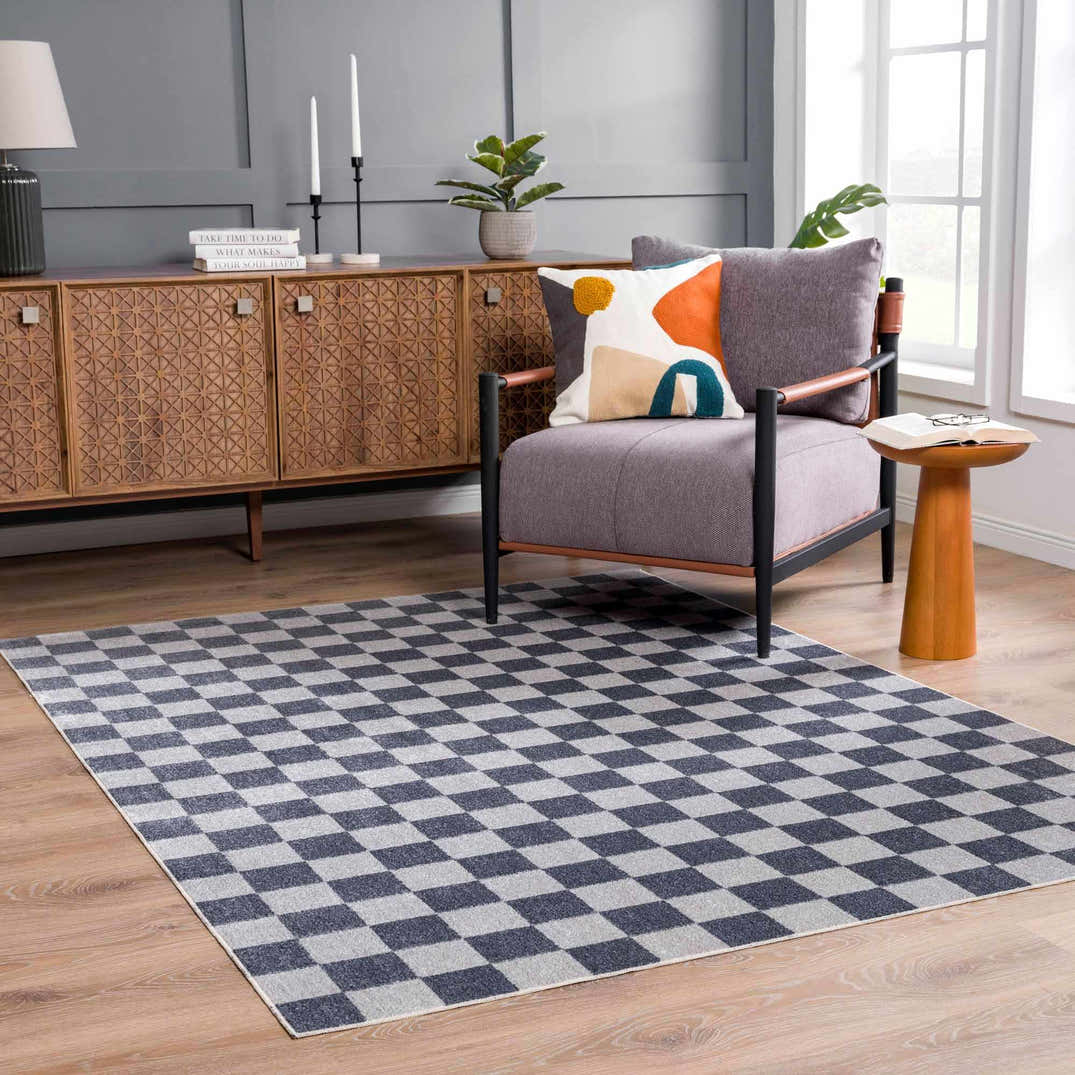 Alie Blue Gray Checkered Washable Rug – Boutique Rugs