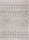 Close-up of the Midstream Washable Area Rug, featuring a geometric pattern in gray, ink blue, and light beige. Design-Rectangle-2339