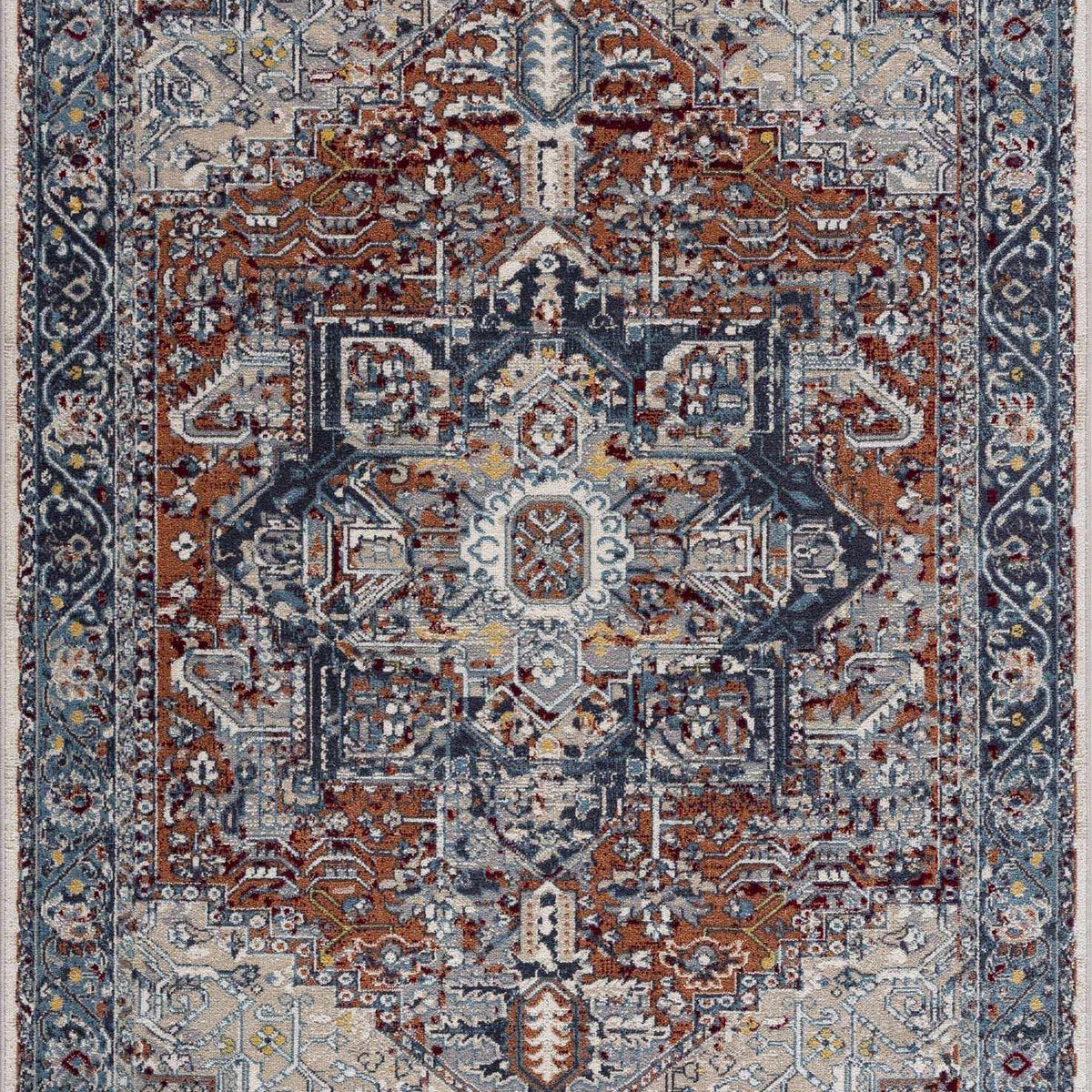 Blue Rectangular Rug With Rust Edge Cabacungan Blue & Rust Washable Area Rug - Clearance – Boutique Rugs