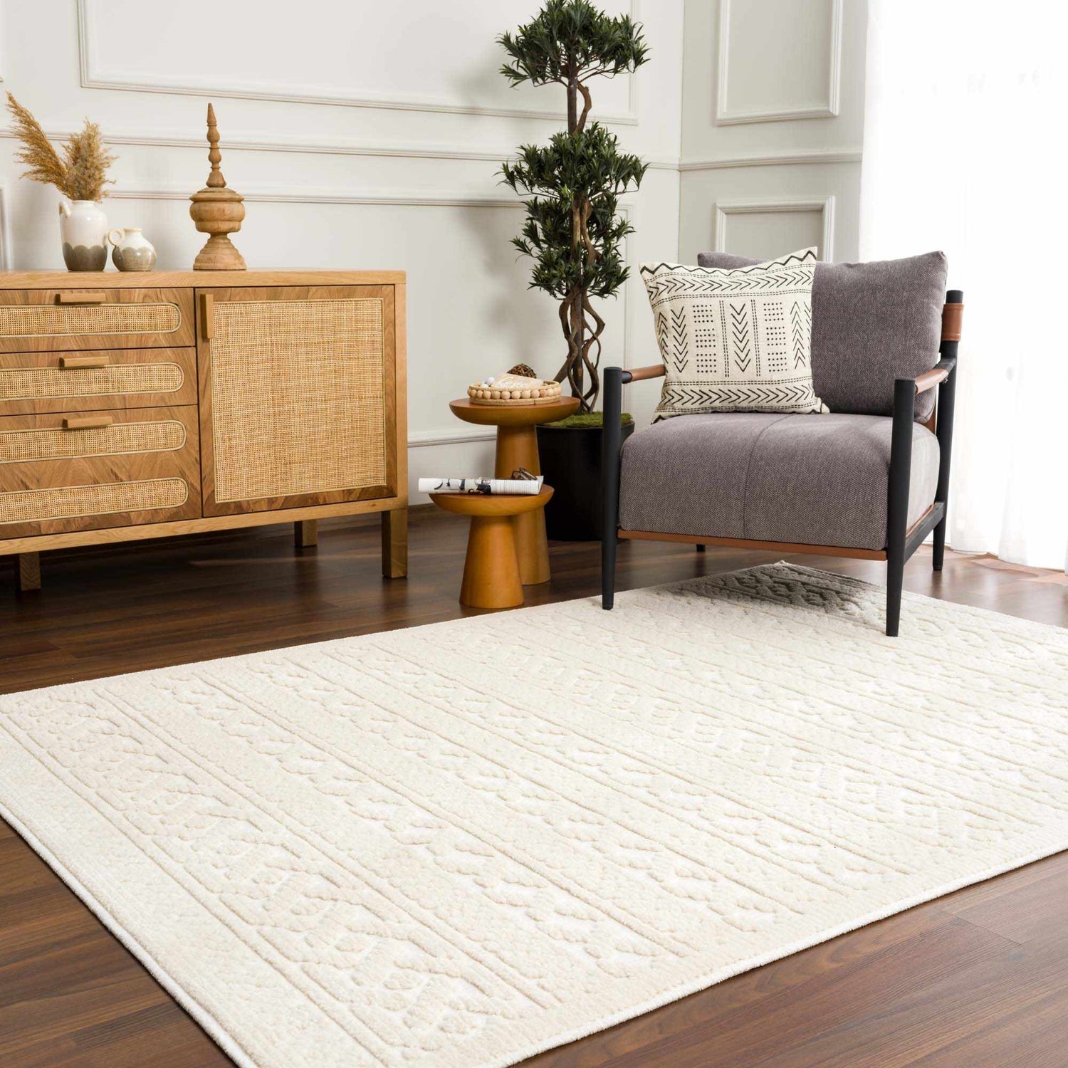 Fadey White 3D Washable Rug