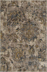 Close-up of the Morinville Teal Floral Rug, featuring brown, tan, and teal abstract patterns. Design-Rectangle