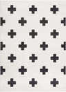 Close-up of the Erath Area Rug featuring a black plus sign pattern on an off-white background. Modern, fun design. Design-Rectangle-5373