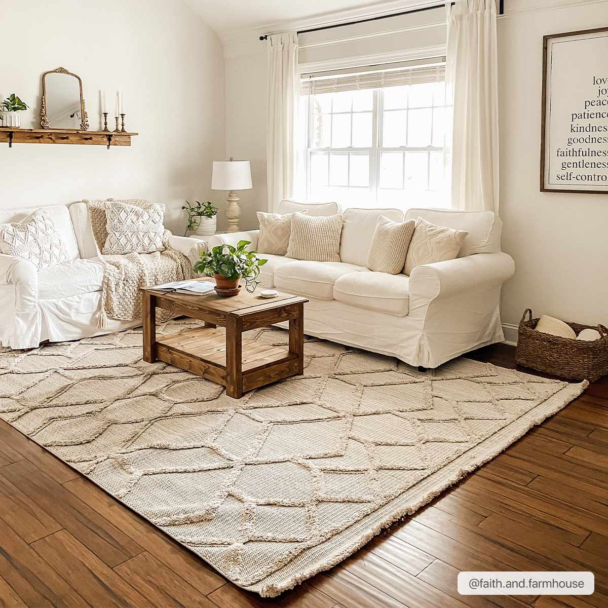 Malilinao Area Rug - Beige embossed trellis rug with small tassels