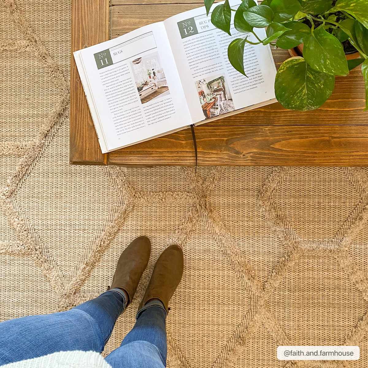 Malilinao Area Rug - Beige embossed trellis rug with small tassels