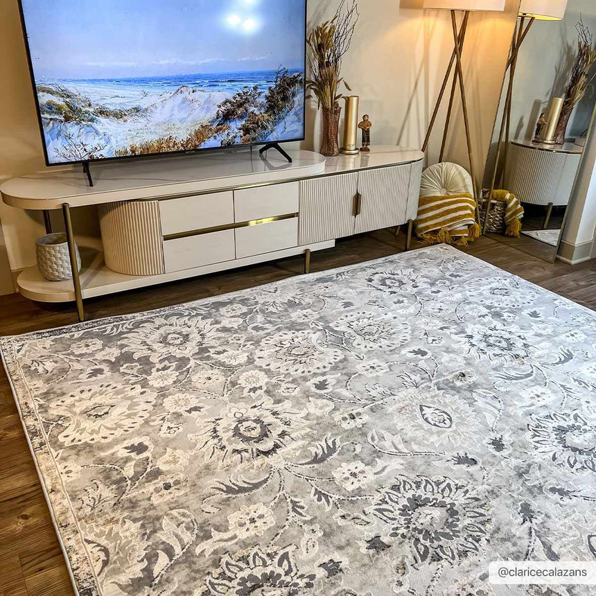 Moelfre Neutral Damask Area Rug