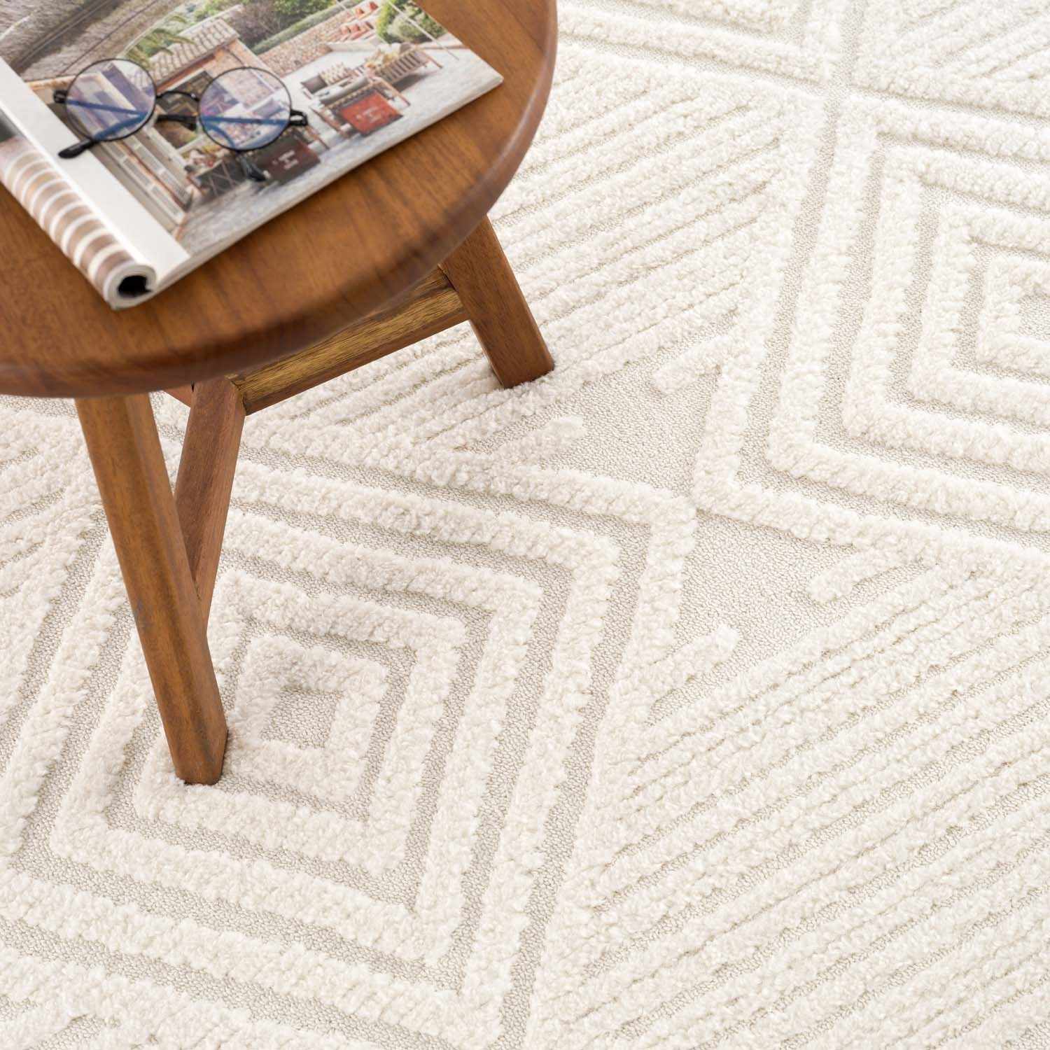 Manyas 3D Bone Area Rug with Tassels