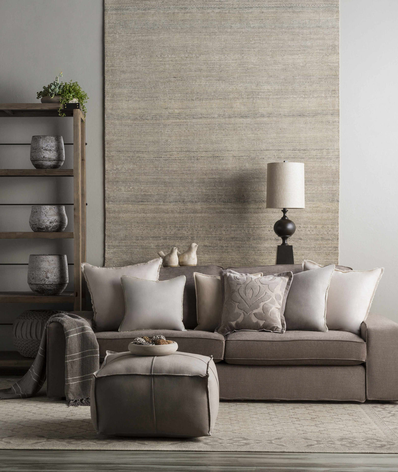 Balfron Gray Embroidered Square Throw Pillow - Clearance